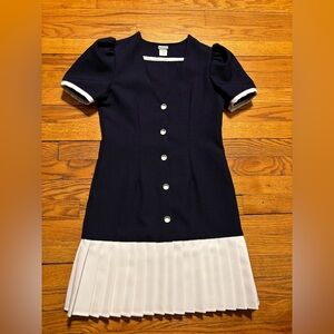 ⚓️ Girls Navy and White Pleated Hem Dress